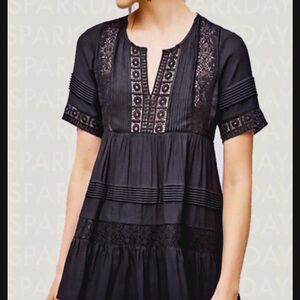 Maeve Anthropologie Black Boho Babydoll Short Sleeve Blouse Size Large Top